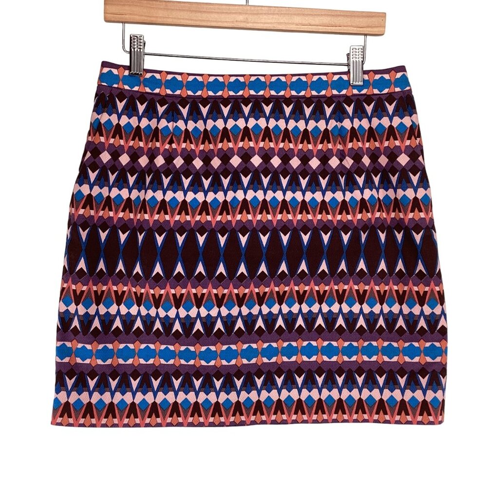 J. Crew Womens‎ Geometric Patterned Skirt Size 8 Lined Blue & Purple